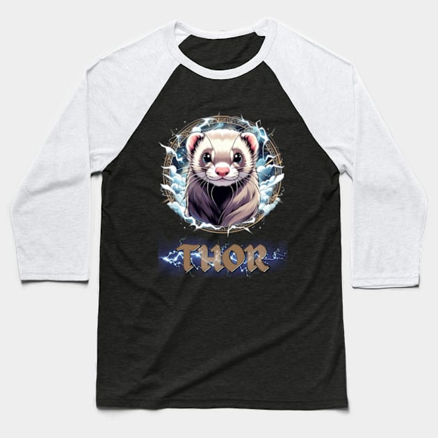 Ferret Thor Baseball T-Shirt by Malus Cattus